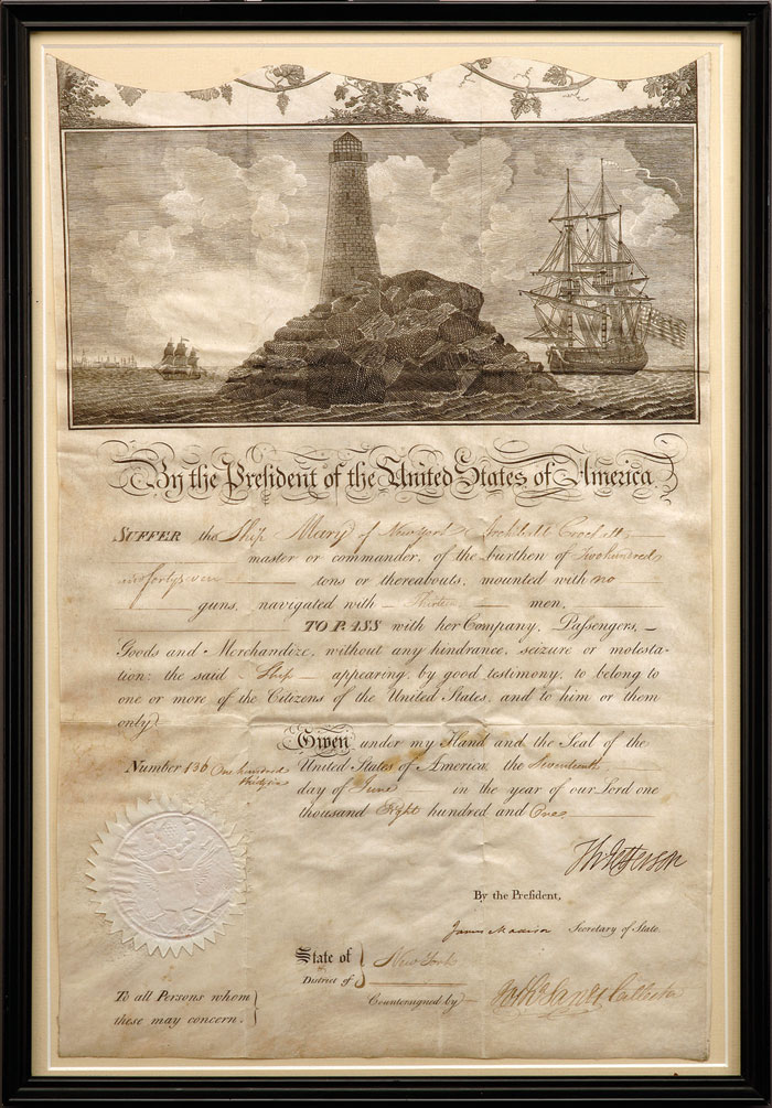 Appraisal: THOMAS JEFFERSON PRESIDENT OF THE UNITED STATES SIGNED SHIP'S PASSAGE