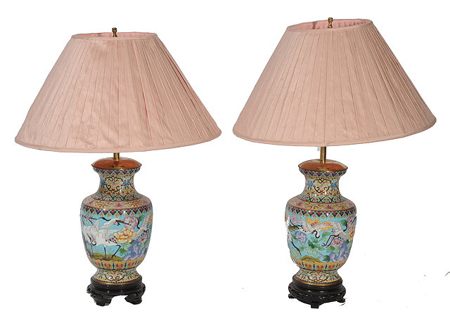 Appraisal: A PAIR OF ORIENTAL CLOISONNE ENAMEL TABLE LAMPS each vase