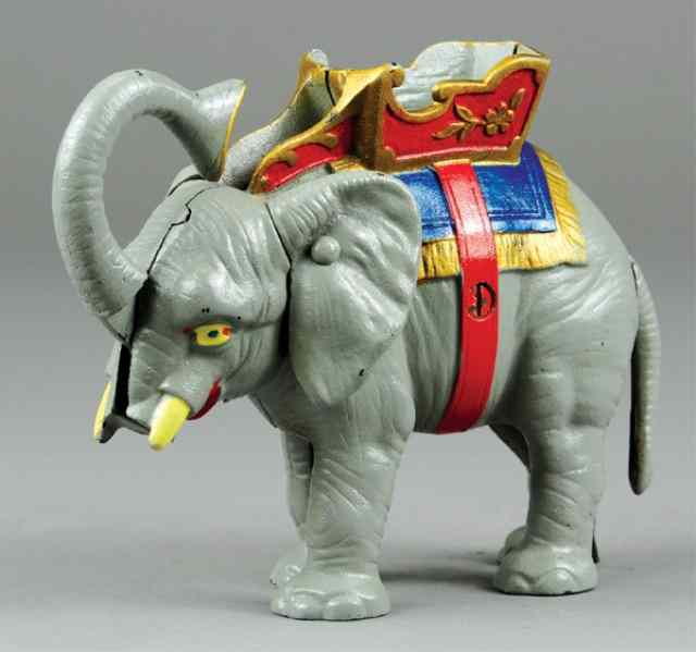 Appraisal: ELEPHANT HOWDAH PULL TALL MECHANICAL BANK GREY Hubley Mfg Co