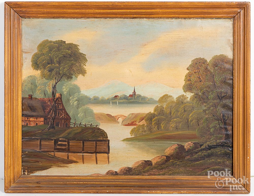 Appraisal: Primitive Hudson River landscape th c Primitive Hudson River landscape