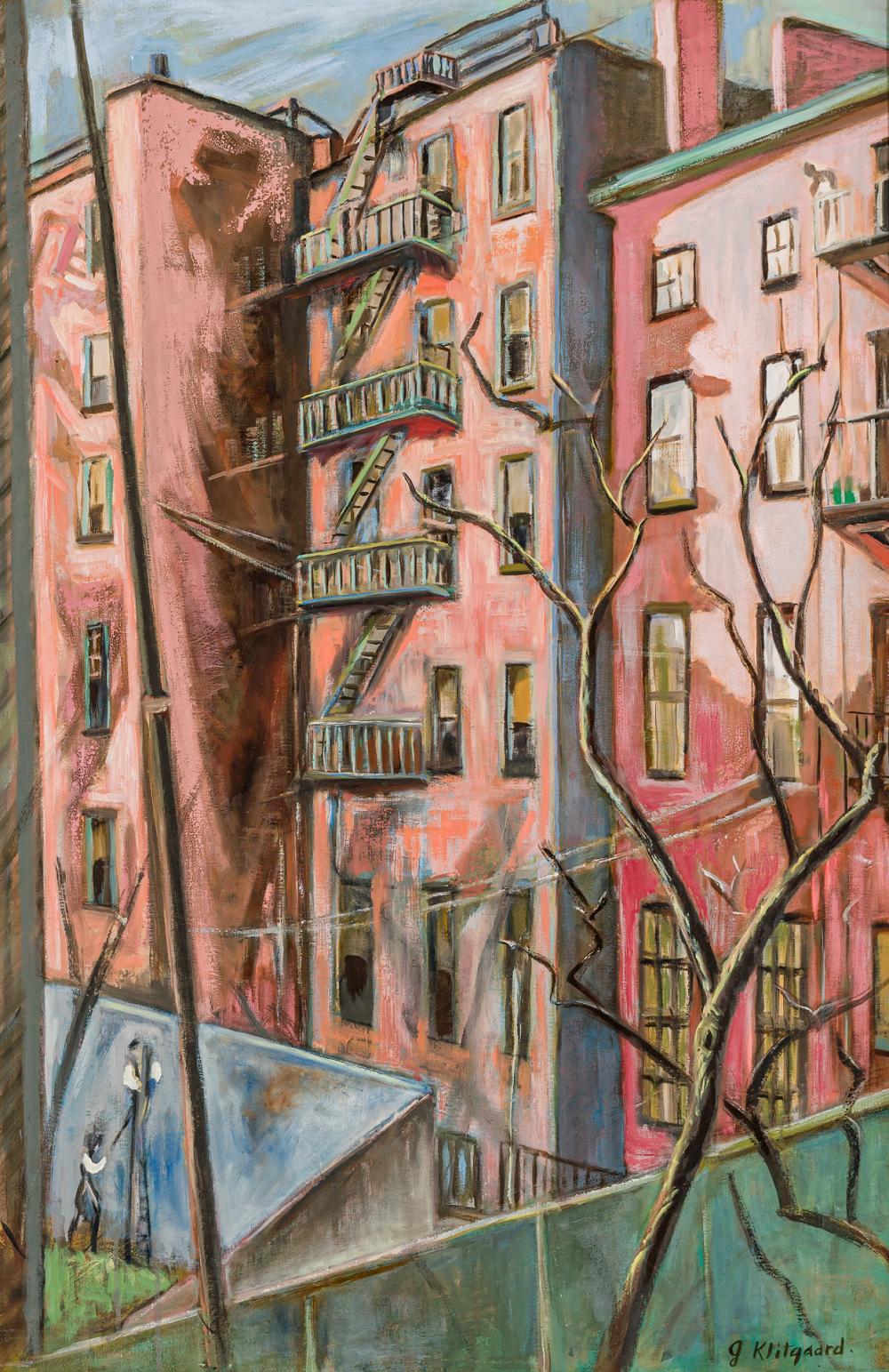 Appraisal: GEORGINA KLITGAARD American - Backyards th St NYC oil on