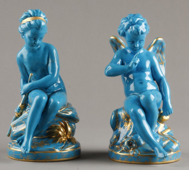 Appraisal: Blue glazed figures with gilt accents one figure of young