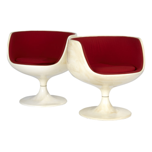 Appraisal: EERO AARNIO STENDIG Pair of white molded plastic armchairs with