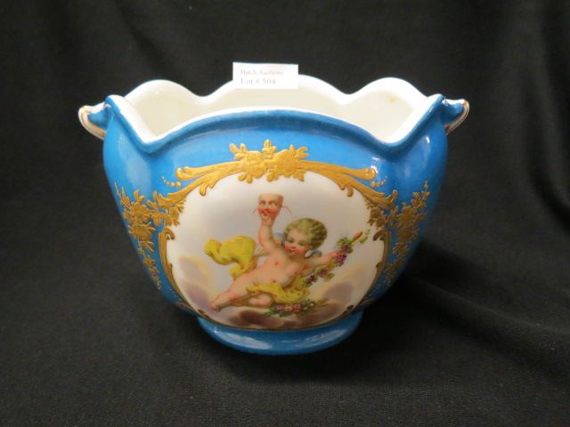 Appraisal: Sevres Porcelain Vase handpainted cherub floral fine gold work on