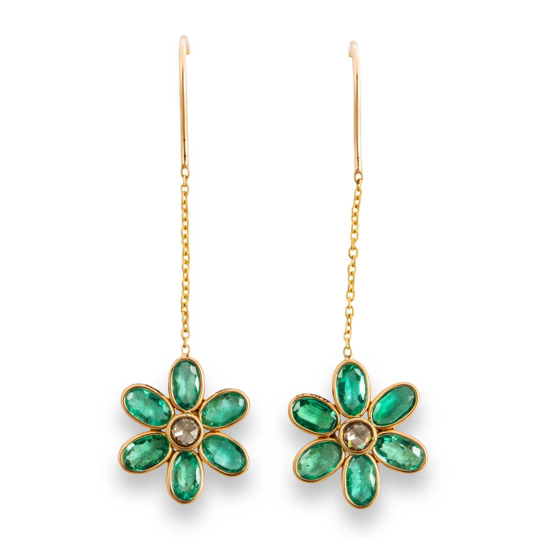 Appraisal: A PAIR OF EMERALD DIAMOND AND EIGHTEEN KARAT GOLD EARRINGS