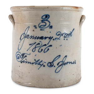 Appraisal: An Ohio Cobalt Script-Painted Three Gallon Stoneware Crock Circa with