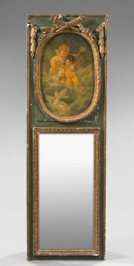 Appraisal: Tall Napoleon III Carved Green-Painted and Parcel-Gilt Beechwood Trumeau Mirror