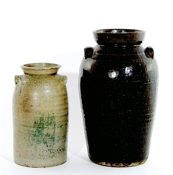 Appraisal: North Carolina stoneware jars circa alkaline glazed with elongated rim