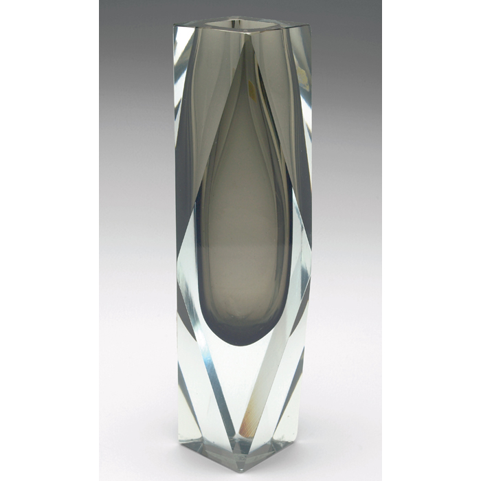 Appraisal: Murano vase faceted cylindricalform in smokygray glass ''hx ''dia