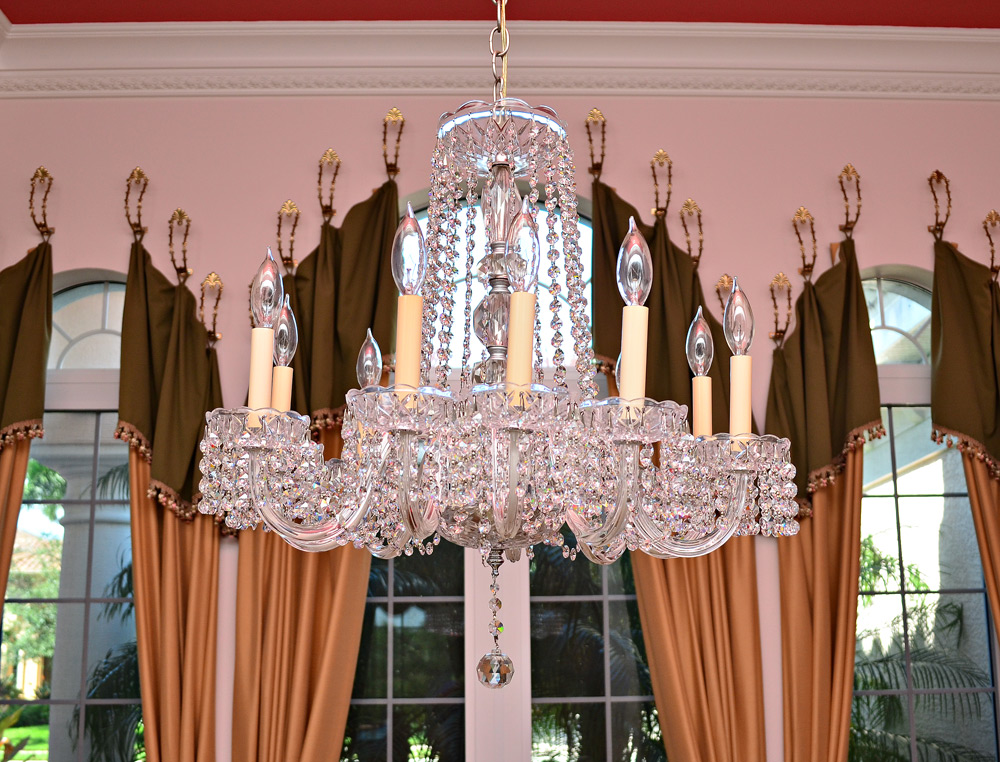 Appraisal: SPARKLING SWAROVSKI STYLE CRYSTAL CHANDELIER Ten light chandelier literally dripping