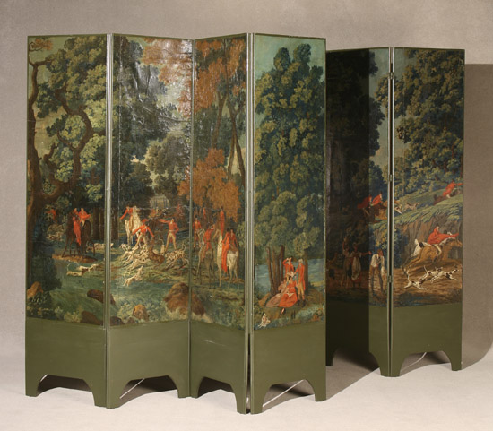 Appraisal: Pair of French Four-Panel Wallpaper Screens Late th-Early th Century