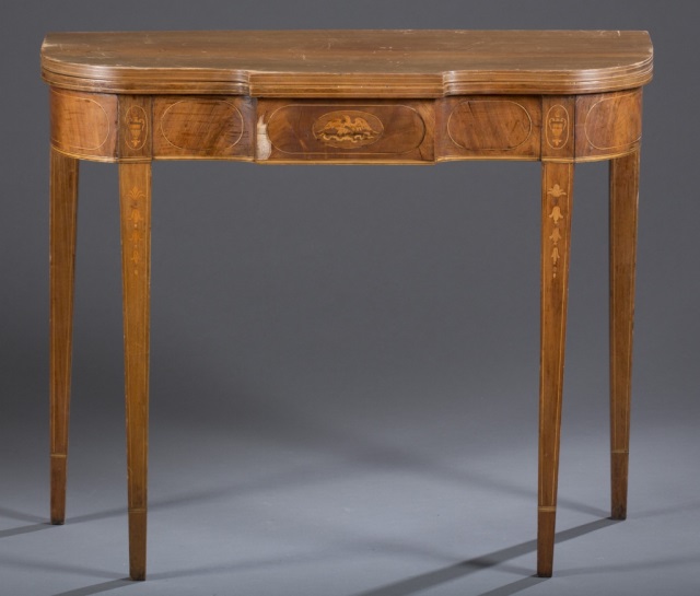 Appraisal: Inlaid Federal Style Card Table Walnut with walnut veneer Shaped