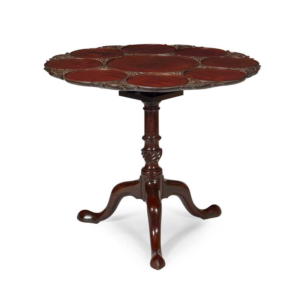 Appraisal: GEORGE III MAHOGANY CARVED BIRDCAGE SUPPER TABLE MID TH CENTURY