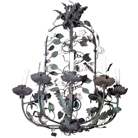 Appraisal: Louis XV Painted Metal and Porcelain Eight-Light Chandelier Estimate -