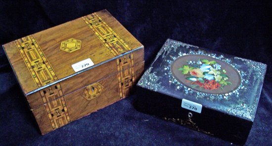 Appraisal: A box with Tunbridge Ware banded decoration together with a