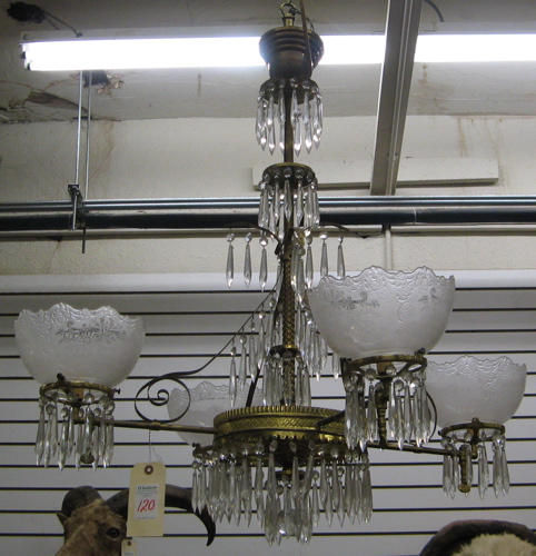 Appraisal: VICTORIAN ELECTRIFIED GAS CHANDELIER American c each of four lights