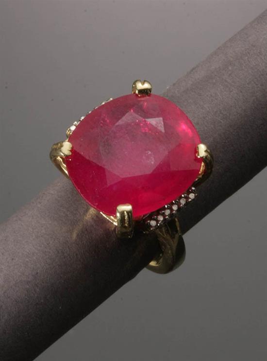 Appraisal: -Karat Yellow-Gold and Ruby Ring Set with one oval faceted