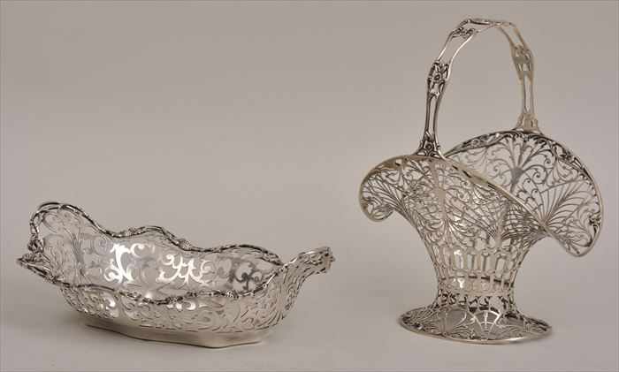 Appraisal: DOMINICK HAFF MONOGRAMMED SILVER FRUIT BASKET AND A BASKET HOLDER