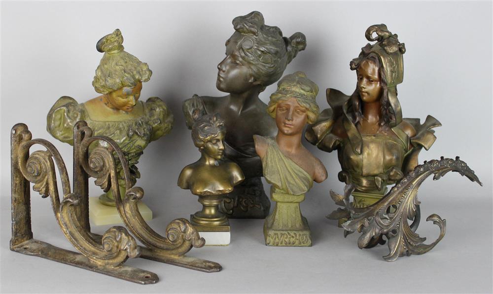 Appraisal: FIVE ART NOUVEAU METAL BUSTS OF MAIDENS including Ninon in