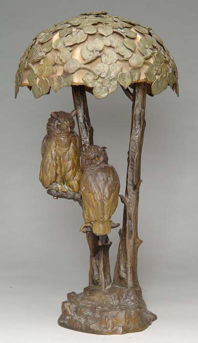 Appraisal: BRONZE OWL LAMP Wonderful bronze lamp has cast bronze base