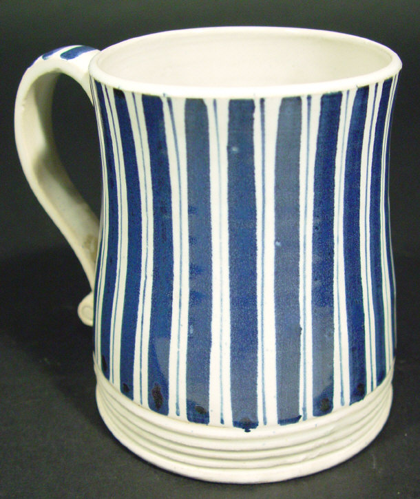 Appraisal: Rye Pottery tankard painted with blue stripes printed factory mark