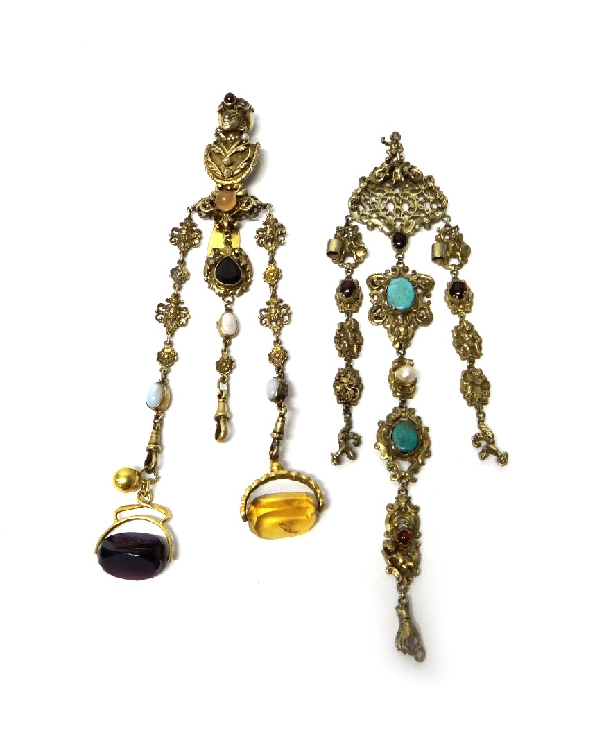 Appraisal: A European gilt composite chatelaine the clip formed as a