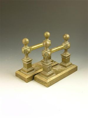 Appraisal: A pair of late Victorian brass andirons in cm h