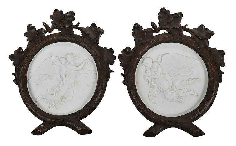 Appraisal: Two Bing Grondahl Framed Bisque Plaques Danish th century relief