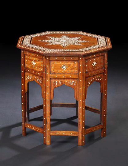 Appraisal: North African Bone-Inlaid Mahogany Occasional Table early th century the