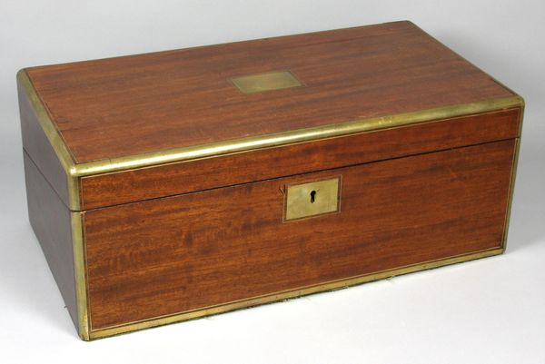 Appraisal: h Century brass-bound mahogany lap desk box h x w