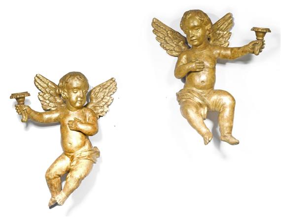 Appraisal: PAIR OF PUTTI WALL LIGHTS late Baroque Italy th cent