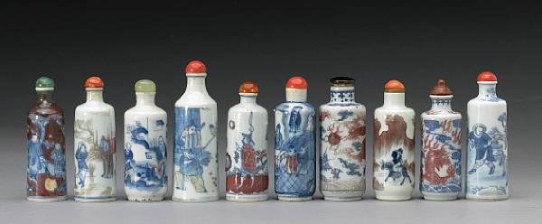 Appraisal: A group of ten underglaze blue and copper red decorated