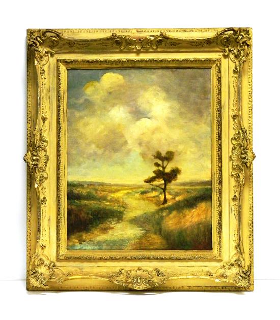 Appraisal: Late th C impressionistic oil on canvas landscape with stream