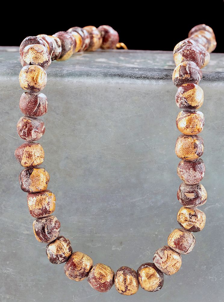 Appraisal: Ancient Roman Glass Bead Necklace w Gilding Roman Imperial Period