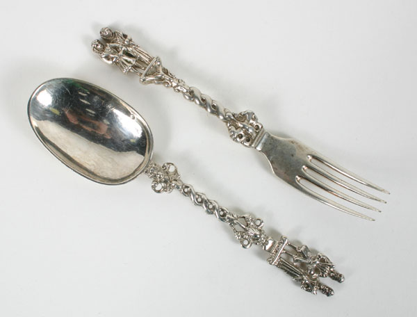 Appraisal: Late th century Dutch silver spoon and fork with zoomorphic