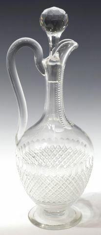 Appraisal: Cut crystal claret ewer faceted stopper ewer with etched monogram