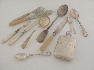 Appraisal: A mixed lot a George III silvergilt sugar sifter ladle