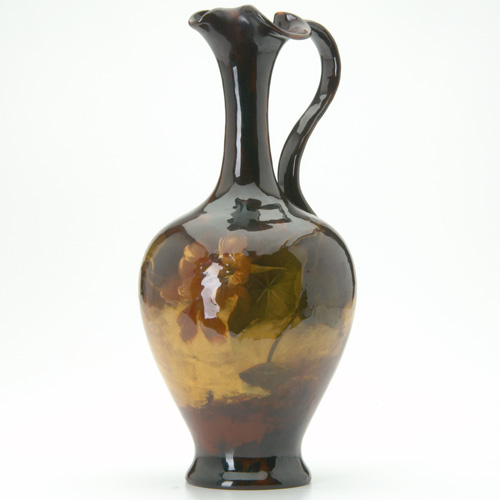 Appraisal: WELLER Aurelian ewer with ruffled rim finely painted by T