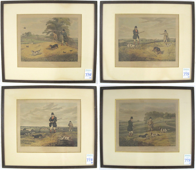 Appraisal: FOUR HUNTING SCENE PRINTS titled Partridge Shooting painted by Henry