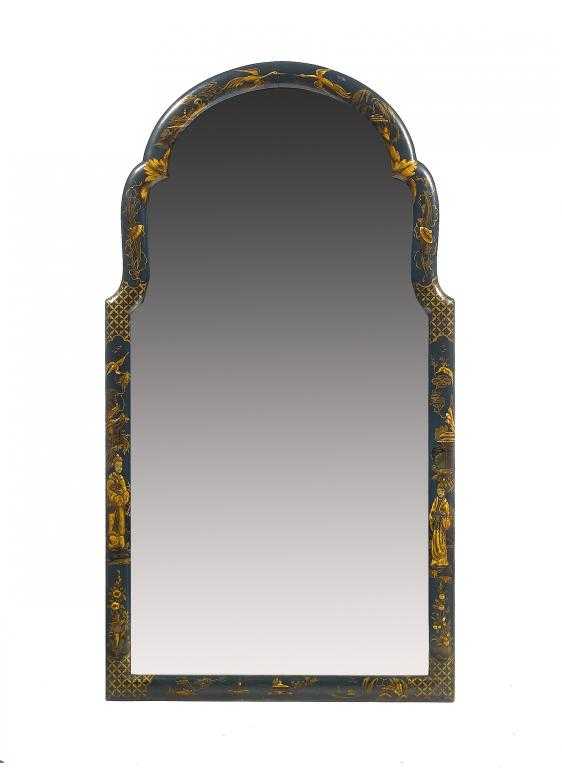 Appraisal: A BLUE JAPANNED MIRROR with shaped and arched top and