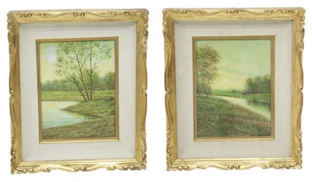 Appraisal: lot of Framed oil on board paintings River Landscapes signed