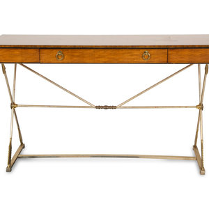 Appraisal: A Neoclasscial Style Crossbanded Walnut and Patinated Metal Console Table