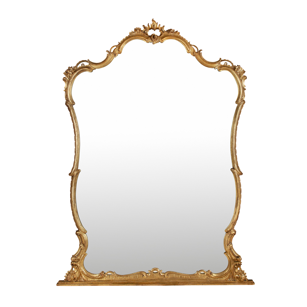 Appraisal: EARLY VICTORIAN ROCOCO STYLE GILTWOOD OVERMANTLE MIRROR CIRCA the shaped