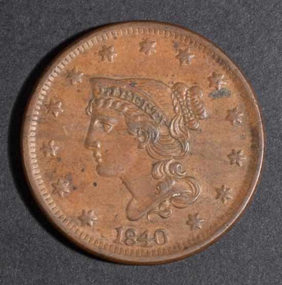 Appraisal: Two United States coronet type copper large cents AU- red-brown