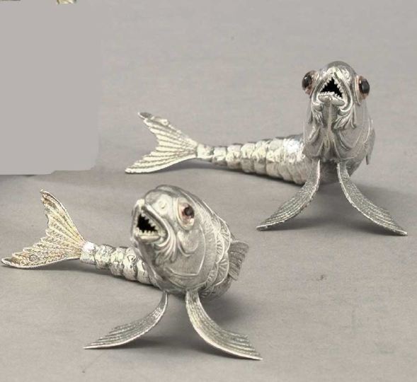 Appraisal: Amusing Pair of Spanish Articulated Sterling Silver Figures of Fish