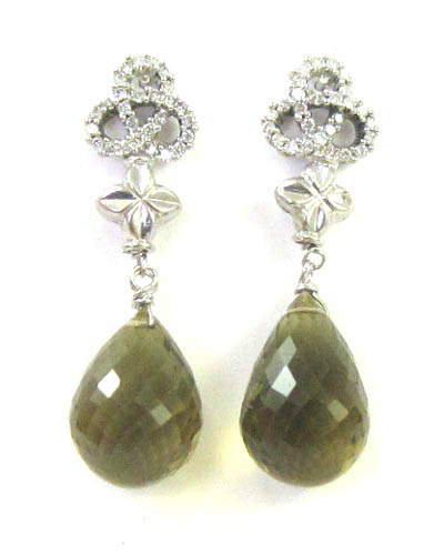 Appraisal: PAIR OF GREEN QUARTZ AND DIAMOND EARRINGS each k white