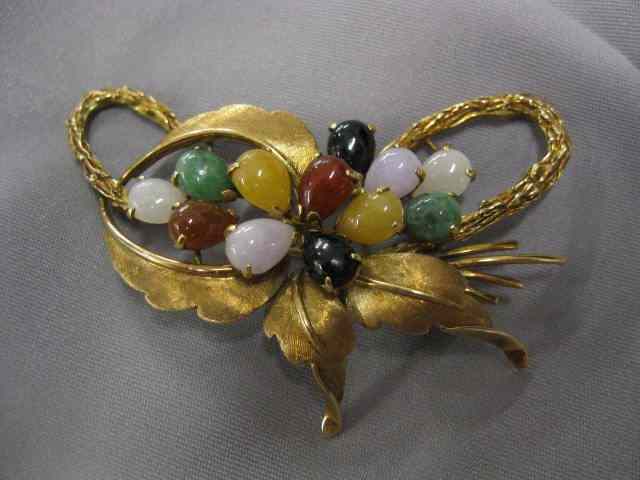 Appraisal: Multicolor Jade Brooch fine pear shape stonein various colors k