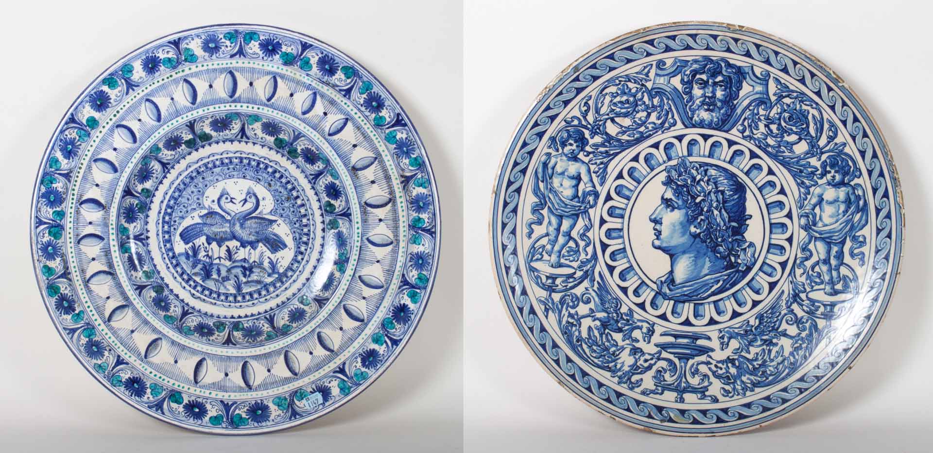 Appraisal: Two Continental faience chargers Spanish blue and white charger with