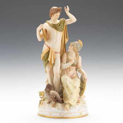 Appraisal: A KPM Berlin Porcelain Figural Group Depicting Apollo holding his