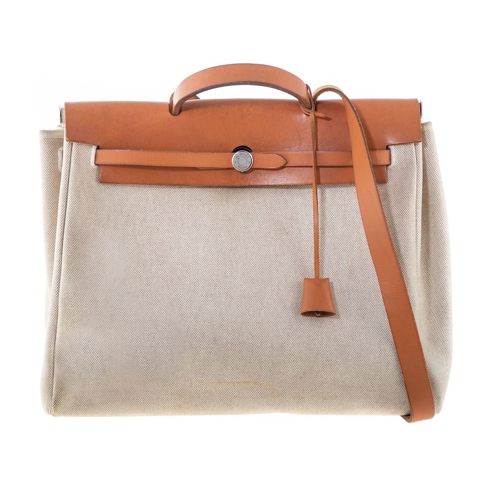 Appraisal: An Hermes Herbag GM A natural beige Toile H Canvas